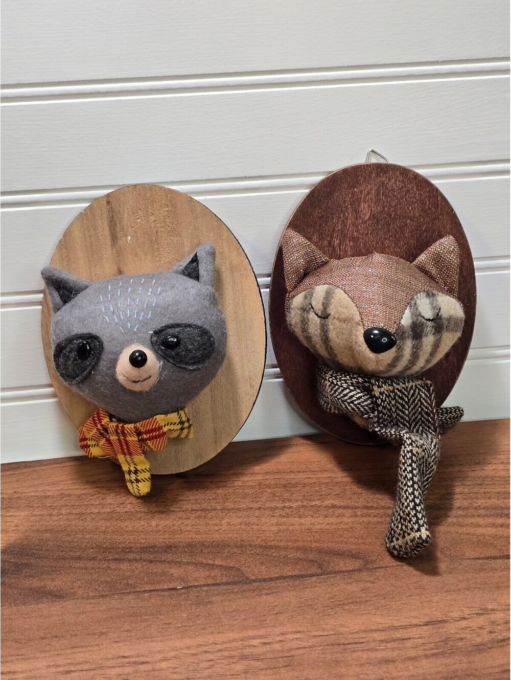 Vintage Woodland Animal Wall Decor Raccoon & Fox Plaque Set Primitive